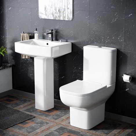 Modern Rimless Toilet Pan and 560 mm Full Pedestal Basin (1/5)