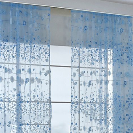 Eleganter und innovativer, transparenter Voile-Vorhang mit durchscheinendem Blumenmuster, himmelblau, 100 x 250 cm / 39,4 x 98,4 Zoll (Haken inklusive).