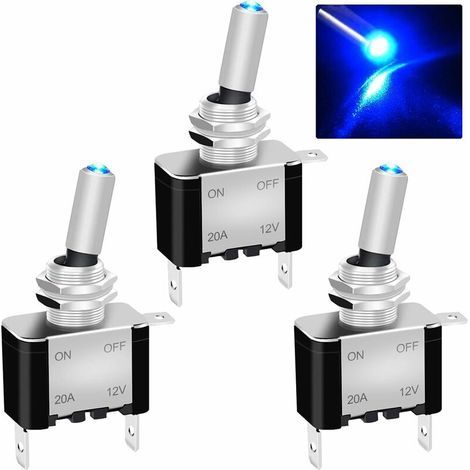 5 pièces interrupteur à bascule 12V 20A ON/OFF 2 Positions 3 Broches SPST interrupteur 12V Interrupteur à Levier,pour Bateau Auto Camion ASW-07DR,LED Bleu (1/4)