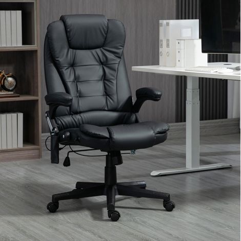 Chaise de bureau massage haute dossier en similicuir noir, réglable, pivotante FLORAGRACE (1/5)
