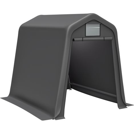 Abri de rangement 245x183x217cm gris – Utilisable de manière polyvalente comme abri de jardin, abri pour vélo ou carport, matériau PE imperméable avec stores enroulables, résistant aux UV et au vent, (1/5)