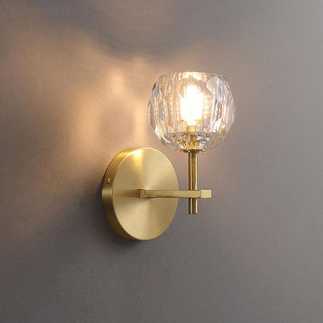 Applique Murale en Cristal Dorée, Lampe Boule, G9, Lumière Chaude Applique Murale Moderne Luxe avec Ampoule, Art Deco, Idéale pour Chambre Chevet Salon Couloir Salle à Manger-1 Lumière, Ø12cm (1/5)