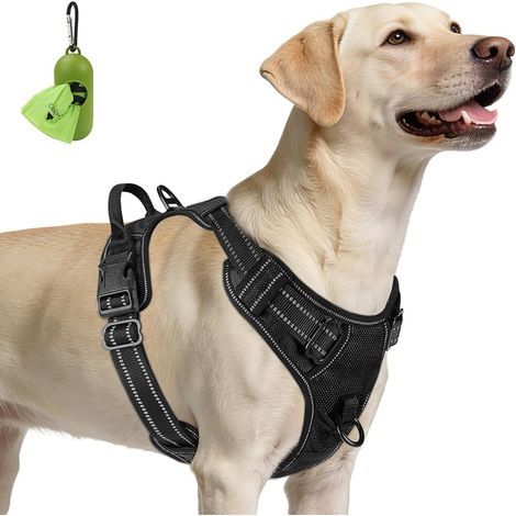 Anti-Zug-Geschirr für große Hunde, Schwarz, L Schmale Passform & verstellbar, gepolstert & komfortabel, 2 Befestigungspunkte (vorne & hinten), praktischer Griff, für Spaziergänge (1/5)