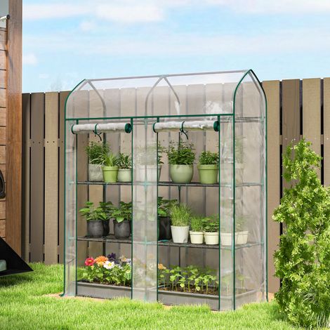 Serre de Jardin. Petite Serre de Balcon étagères 3 niveaux en Bâche PVC et Châssis Acier. 143 x 46 x 165 cm. transparent (1/5)