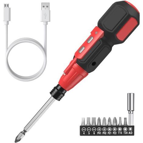 Visseuse Sans Fil, Tournevis électrique, Ensemble de Tournevis électrique Rechargeable avec LED Intégrée - Rouge et Noir (1/4)