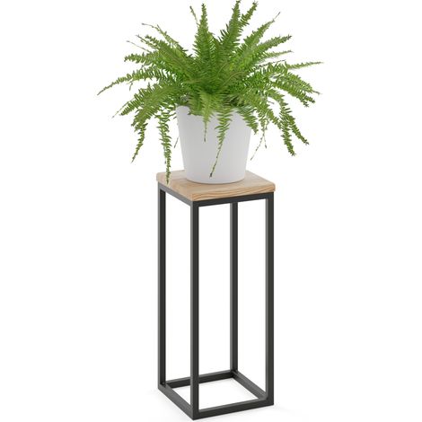 LAMO Manufaktur 50 cm Pflanzenständer Blumenständer Blumenhocker Gestell: Schwarz 100% Echtholz Massiv Platte Farbe: Natur