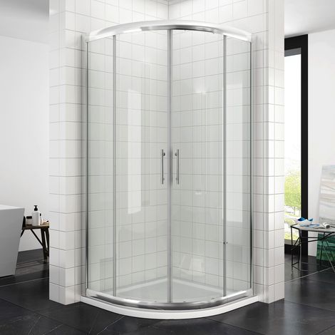 ELEGANT 800 x 800 mm Quadrant Shower Cubicle Enclosure 6mm Glass Sliding Door with Stone Tray + Waste (1/5)