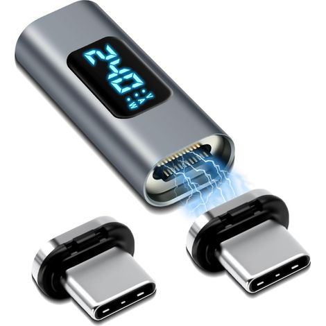 1 adaptateur magnétique USB C avec 2 astuces, 24 broches USB4 mâle vers femelle 240 W 48 V/5 A, transmission vidéo 8 K @ 60 Hz, transmission de données 40 Gbps
