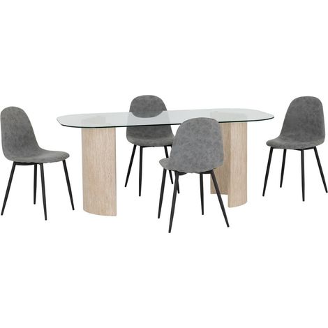 Modena Dining Table and Athens Chairs Set - L90 x W75.5 x H180 cm - Clear/Cream/Grey