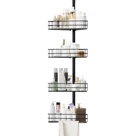 Bathroom Shelf - 4-Tier - Black, Iron, 32.8x20.5x250-280cm - for Bathroom, Shower, Home (1/5)