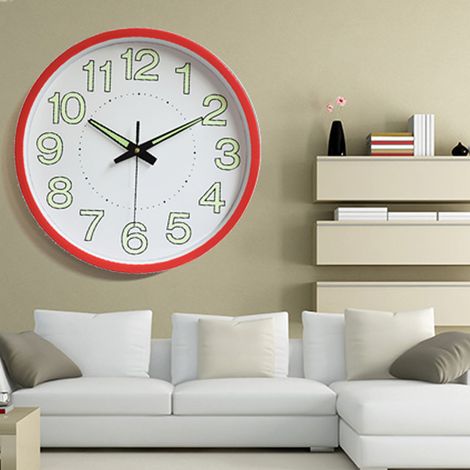Horloge murale lumineuse en plastique de 30 cm (12 pouces), horloge à quartz, horloge murale pour chambre/salon, horloge rouge simple. (1/5)