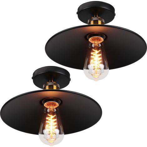 2X 22CM Industrial Antique Ceiling Lamp Metal Retro Ceiling Lights E27 60W For Dining Room Living Room Bar Cafeteria Restaurant(Black) (1/5)