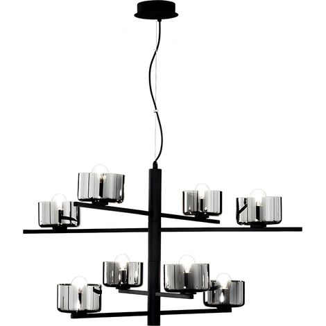 Lampada a sospensione FIGARO 94 cm a 8 luci in metallo con diffusori in vetro NERO (1/2)