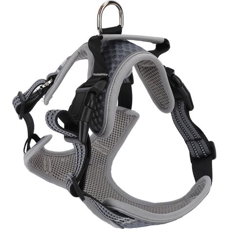 Reflektierendes und verstellbares Hundegeschirr, atmungsaktiv und sicher für Spaziergänge bei Nacht und Outdoor-Aktivitäten, Größe M, Grau (1/5)