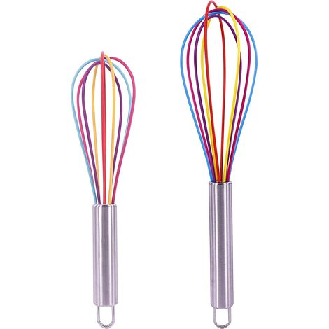 Ensemble de 2 fouets en silicone, fouet arc-en-ciel, fouet à main antiadhésif, mini fouet ballon en silicone, petit agitateur en plastique (1/5)