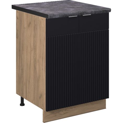 Meuble bas de cuisine Fame-Line, Noir rayé, 60 cm, PT Anthracite, Vicco