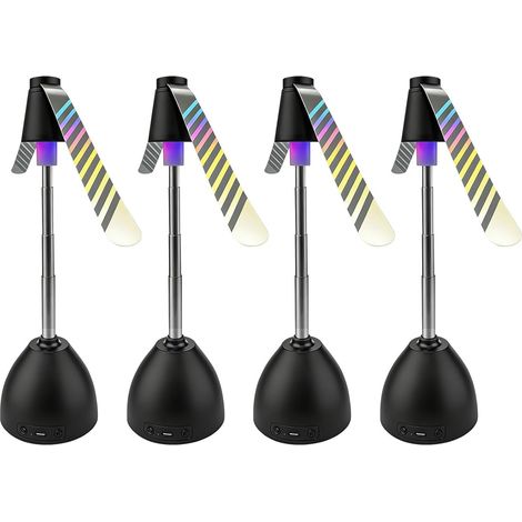 Lot de 4 ventilateurs anti-mouches pour table avec lumière RVB, répulsif anti-mouches extensible avec pales de rotor souples et crochets, rechargeables pour l'intérieur et l'extérieur (1/5)