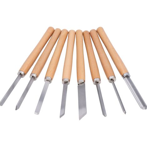 Coffret de 8 outils de tournage pour tour à bois, ciseaux à bois à manche en hêtre et tête en acier au manganèse 65, avec boîte de rangement (1/5)