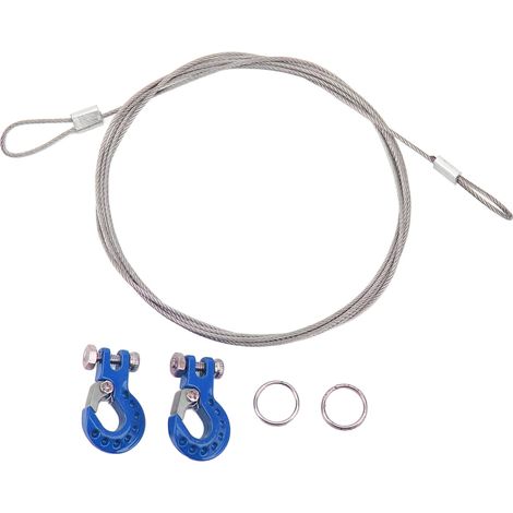 2 Pièces Crochet Remorque RC en Alliage d'Aluminium Robuste avec Câble Acier pour Voitures Télécommandées 1/10 Bleu (1/5)