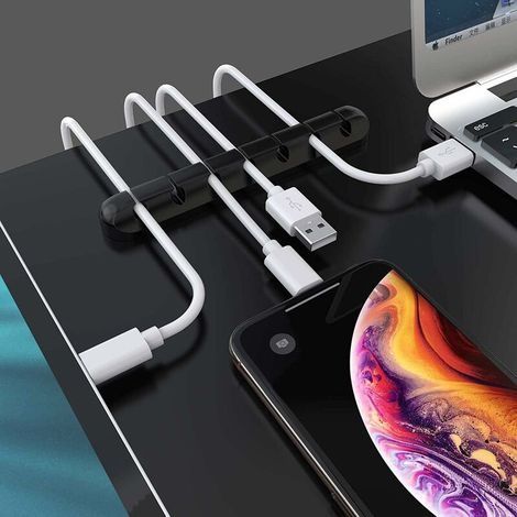 Set mit 3 Kabelclips, Kabelorganizer für den Schreibtisch, Kabelfixierer, Hub, Datenkabel, Silikon-Kabelorganizer, Kartensteckplatz, Clip-Schlaufe, selbstklebendes Netzwerkkabel (1/4)