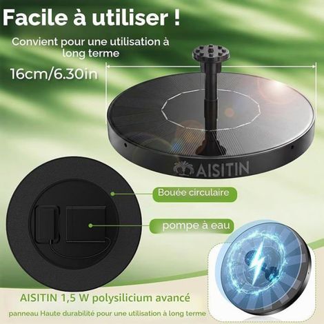 Fontaine Soire Extérieur Flottante Pompe Bassin Soire avec 6 Buses pour Bain oiseaux Aquarium Jardin 1,5W (1/5)
