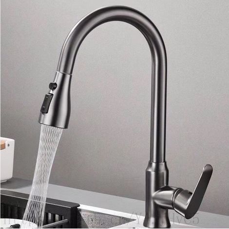 Robinet de cuisine gris, mitigeur d'évier de cuisine à bec extractible, mitigeur chromé (gris) (1/5)
