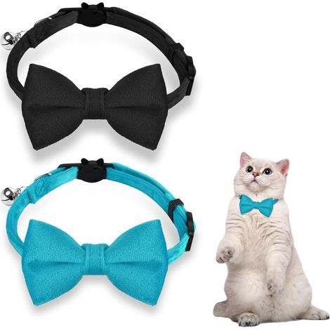 Conjunto de 2 collares para gatos con cascabel, collar ajustable de terciopelo con pajarita para mascotas, gatitos, gatos, cachorros, y adecuado para graduaciones, bodas, cumpleaños y fiestas.