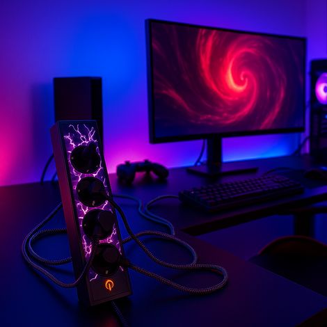 Regleta Enchufes para Gaming con Luz, 5 tomas, 2 Puertos USB Tipo A 16A (1/2)