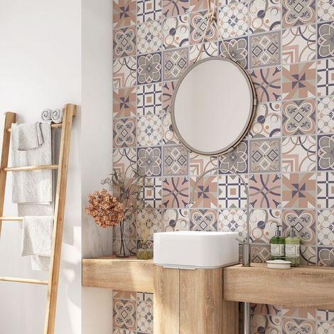 Crédence adhésive salle de bain - Motif carreaux de ciment - 60x60 cm - Adhésif MAT (1/4)