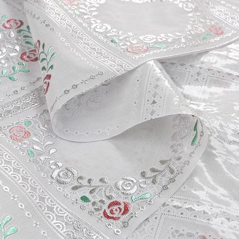 Nappe En Plastique Brodée Effet Dentelle Broderie 3D Couverture Table Cuisine Anti Taches DIS D - 137x260 cm (1/3)
