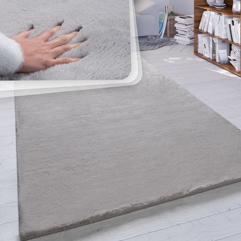 Paco Home Hochflor Teppich Wohnzimmer Kunstfell Super Soft Einfarbig in Versch. Größen und Farben Grau, 100x200 cm