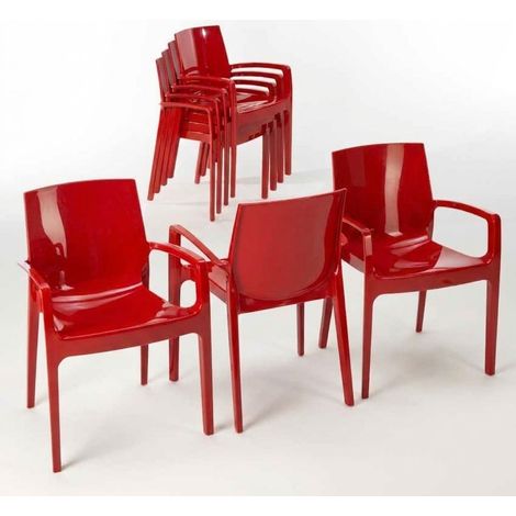 Stock 22 Sillas Apilables con Reposabrazos de Polipropileno Cream Grand Soleil - Rojo (1/5)