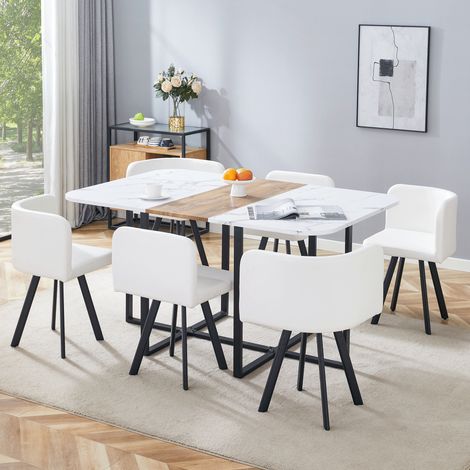 Conjunto mesa y sillas extensible 4 a 6 personas, 150 x 100 x 79 cm, blanco/negro DESVIAE (1/5)