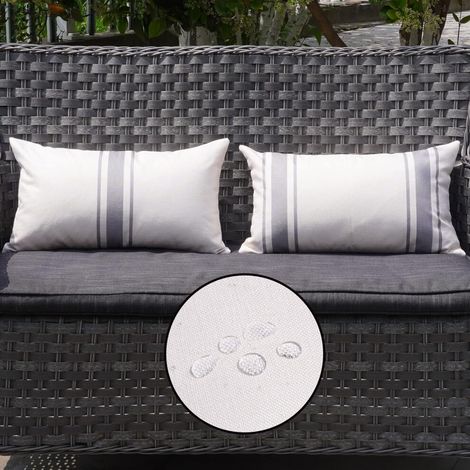 Juego de fundas de almohada impermeables para exteriores de 45 x 45 cm (18 x 18 pulgadas), 2 piezas, de lino decorativo con rayas beige y verdes, ideal para muebles de patio.