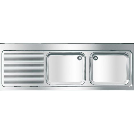 KWC Gewerbespüle, MAXIMA, Edelstahl, 2 Becken, 2000x432x700 mm, Tropfteil Li (1/2)