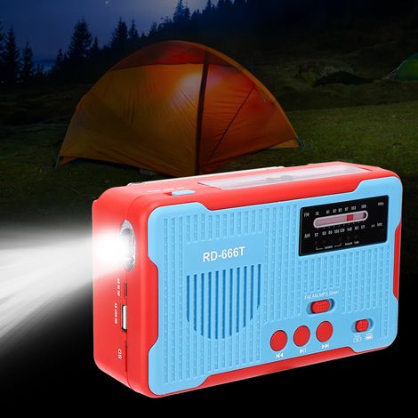 Radio de survie solaire et manivelle AM/FM, lampe torche LED bleue portable