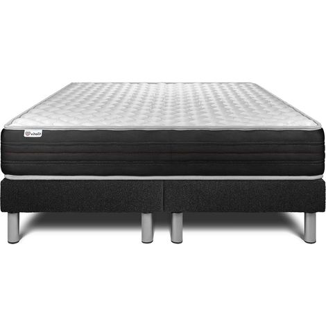 Base tapizada negro + Colchón con espuma viscoelástica 2x80x200
