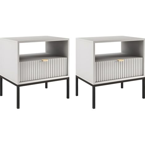 Lot de 2 tables de chevet 1 tiroir et 1 niche - Gris - LIOUBA de Pascal Morabito (1/3)