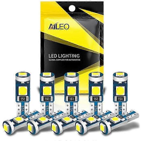 Lot de 10 ampoules LED T5 W3W W1,2W 74 286 ultra-lumineuses 3030 pour tableau de bord, indicateurs et voyants d'avertissement de voiture (vertes) (1/5)