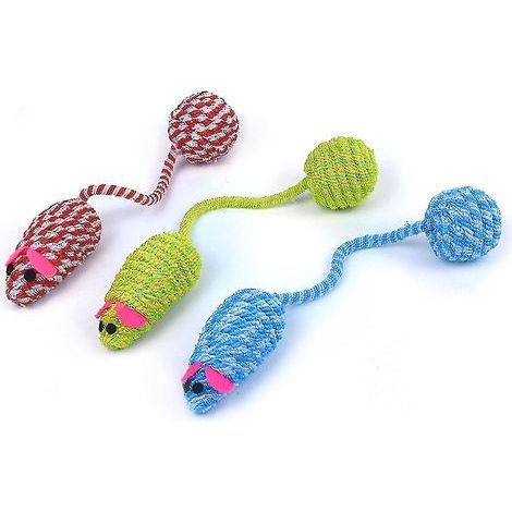 Set mit 3 quietschenden Spielzeugmäusen für Katzen, mit langem Schwanz und Ball. (1/4)