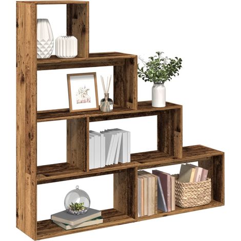 Raumteiler-Bücherregal 4 Stufen Altholz-Optik 143,5x29x143,5 cm