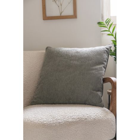 Coussin déhoussable avec passepoil 50 x 50 cm Polyester chenille "Osiris" Le fil d'Ariane - Osiris Kaki - (1/2)