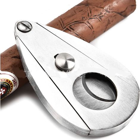 Cortapuros de acero inoxidable con forma de lágrima, tijeras de guillotina de doble hoja ultra afiladas, se adapta a la mayoría de tamaños de puros.