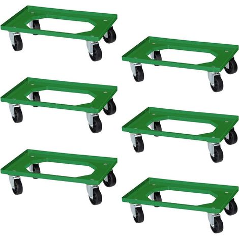BRB Lot de 6 roulettes logistiques pour conteneurs 600 x 400 mm Roues en plastique noires, vertes