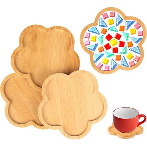 4er Set Bambus Untersetzer Blume, Bastelset Kinder & Erwachsene, DIY Mosaik, Untersetzer zum Bemalen (1/4)