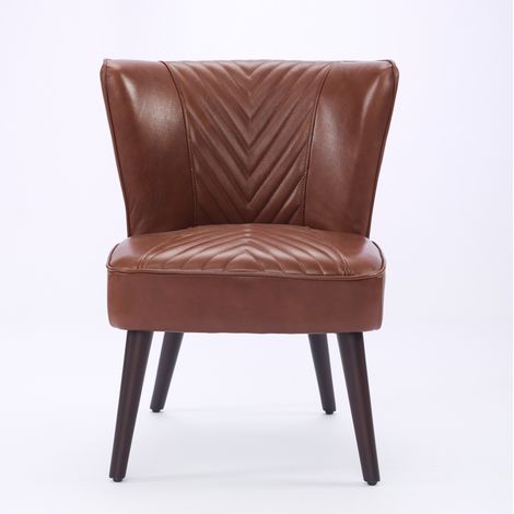 Poltrona lounge senza braccioli in pelle marrone con gambe in legno di caucciù HOMVRA (1/5)