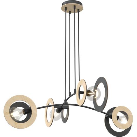 Suspension moderne noire bois 4xE27 15W Skiva Emibig (1/5)