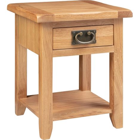 Hallowood Furniture Monchique Small Oak Side Table with Storage, Solid Wooden Lamp/Telephone Table with Drawer and Lower Shelf, Fully Assembled Bedside, Hallway and Living Room Furniture