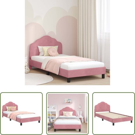 Rosa - Kinderbettgestell mit Kopfteil Rosa 90 x 200 cm Samt (1/5)
