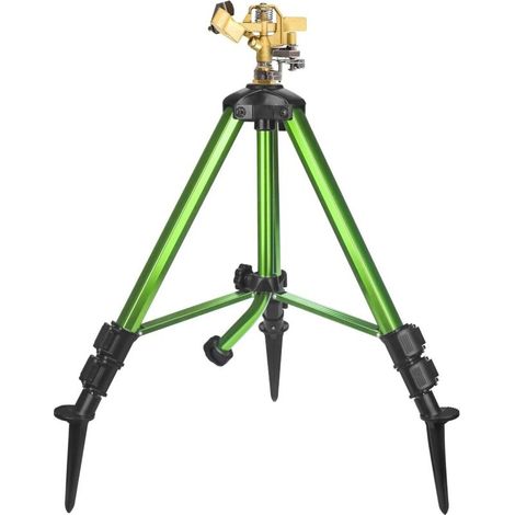 Arroseur à impact sur trépied avec broches - 360 degrés avec pieds d'extension - tête de pulvérisation réglable en laiton et raccord de tuyau d'entrée 3/4" NH (1/5)